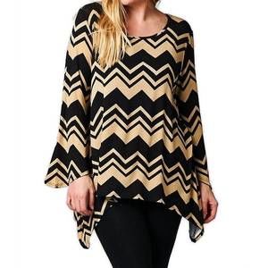 NEW EMERALD FASHION chevron long sleeve tunic plus in taupe black